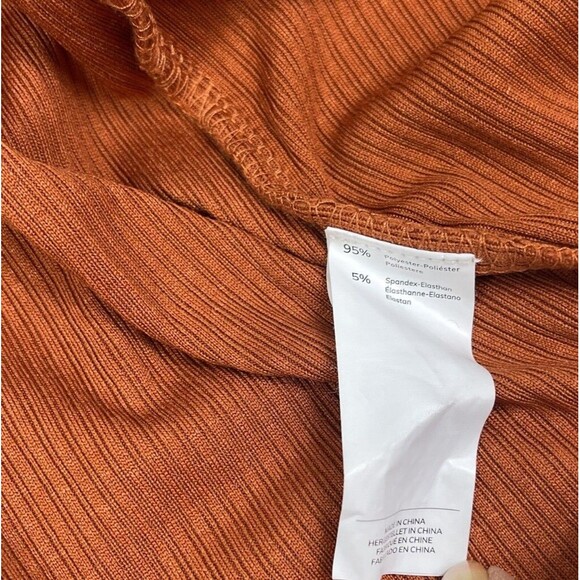 Cupshe Dress Ribbed Burnt Orange Tiered Long Balloon Sleeves Milk Maid XL Fall - Picture 9 of 12